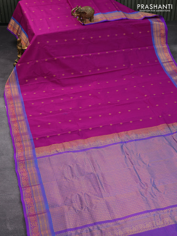 Gadwal silk cotton saree purple and blue with allover zari woven buttas and floral zari woven border