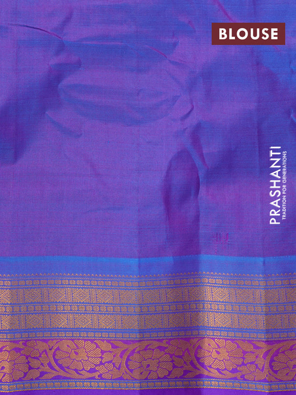 Gadwal silk cotton saree purple and blue with allover zari woven buttas and floral zari woven border