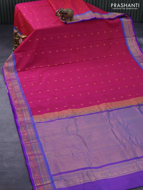 Gadwal silk cotton saree dual shade of pink and dual shade of blue with allover zari woven buttas and floral zari woven border
