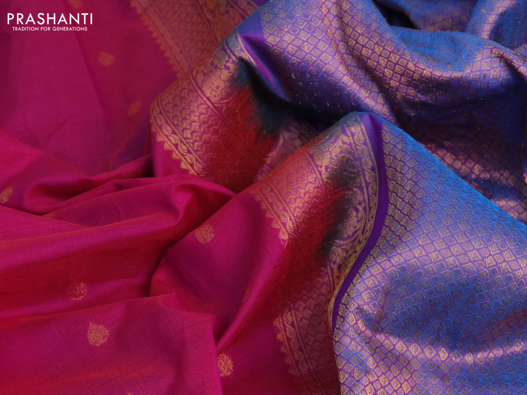 Gadwal silk cotton saree dual shade of pink and dual shade of blue with allover zari woven buttas and floral zari woven border