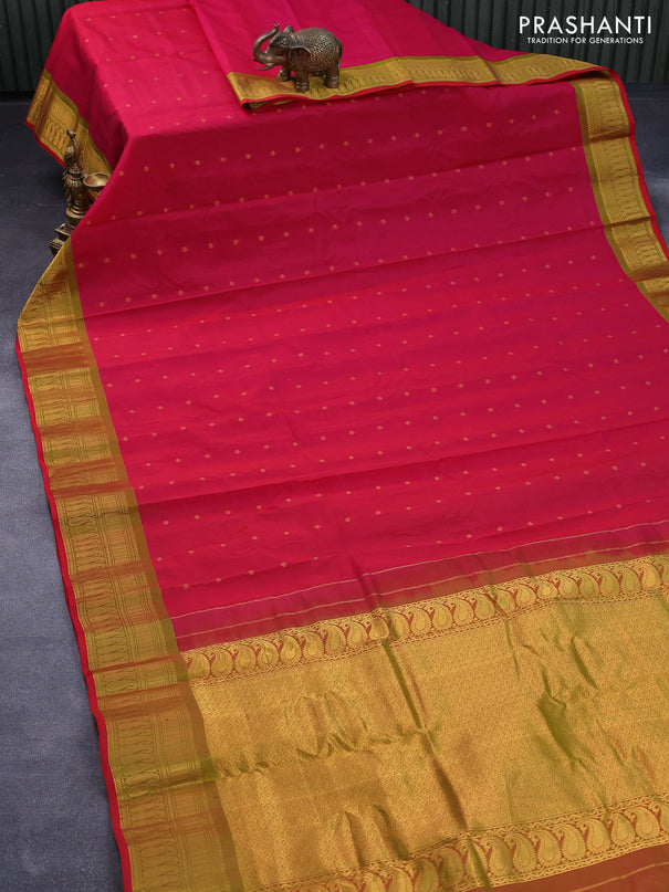 Gadwal silk cotton saree pink and dual shade of green with allover zari woven buttas and zari woven border