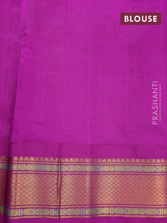 Silk cotton saree grey and purple with rudhraksha zari woven buttas and zari woven korvai border