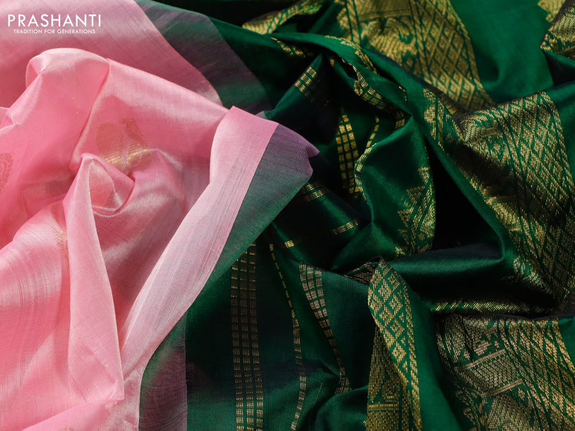 Silk cotton saree light pink and green with annam zari woven buttas and zari woven korvai border