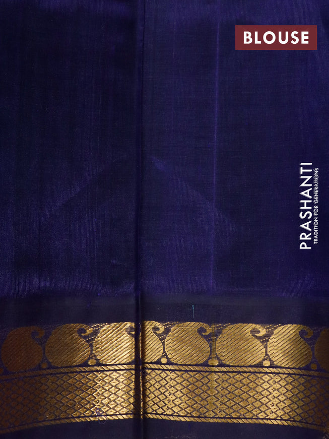 Silk cotton saree teal green and blue with paisley zari woven buttas and paisley zari woven korvai border