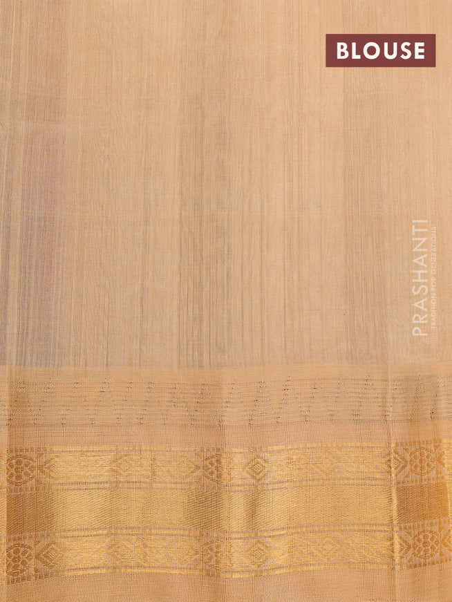 Silk cotton saree maroon and sandal with zari woven buttas and temple design zari woven border
