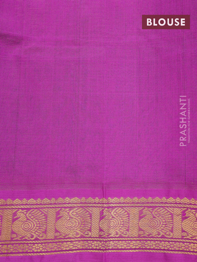 Silk cotton saree teal blue and purple with allover vairaosi pattern and annam zari woven korvai border