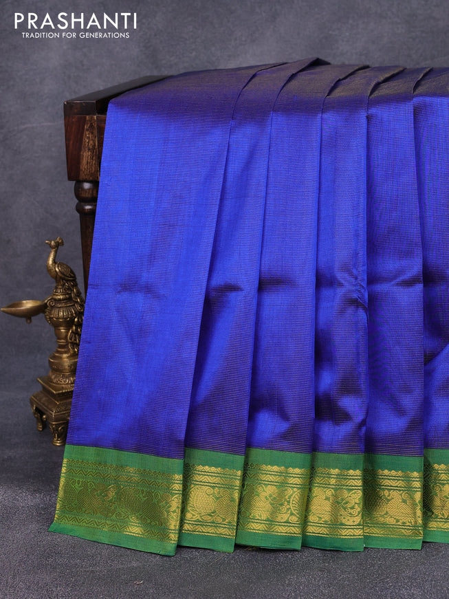 Silk cotton saree blue and green with allover vairaosi pattern and annam zari woven korvai border