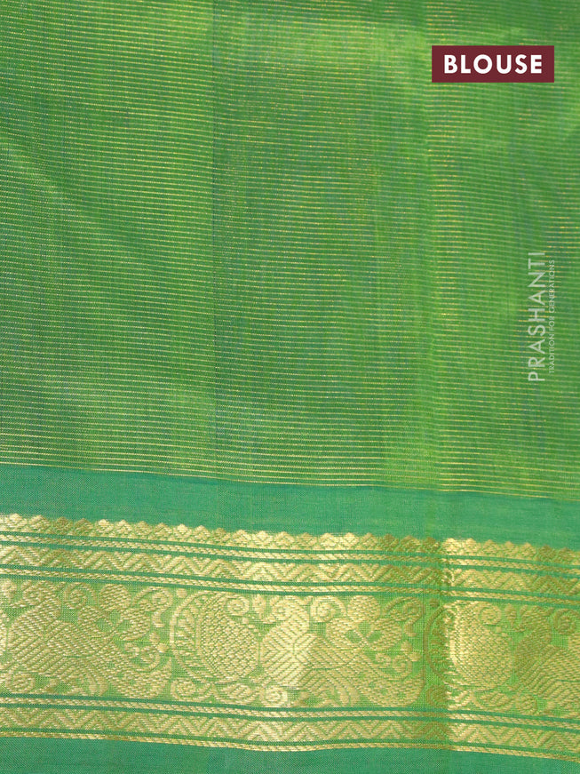 Silk cotton saree blue and green with allover vairaosi pattern and annam zari woven korvai border