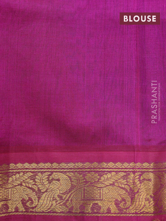 Silk cotton saree blue and purple with rudhraksha zari woven buttas and zari woven korvai border