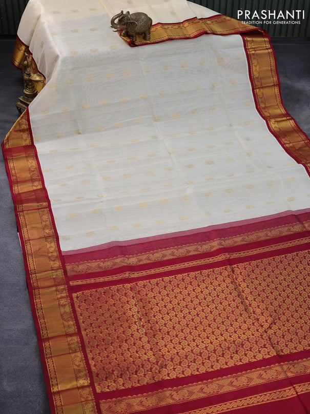 Kuppadam silk cotton saree cream and maroon with annam zari woven buttas and zari woven border