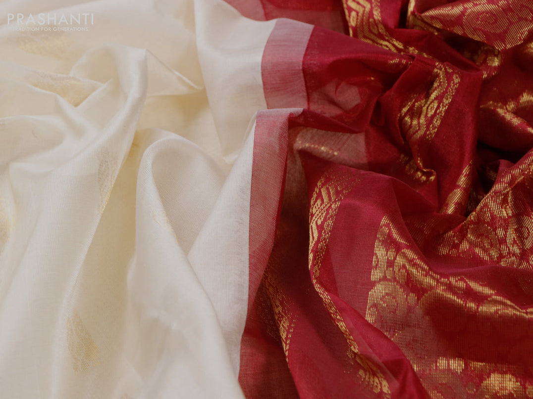 Kuppadam silk cotton saree cream and maroon with annam zari woven buttas and zari woven border