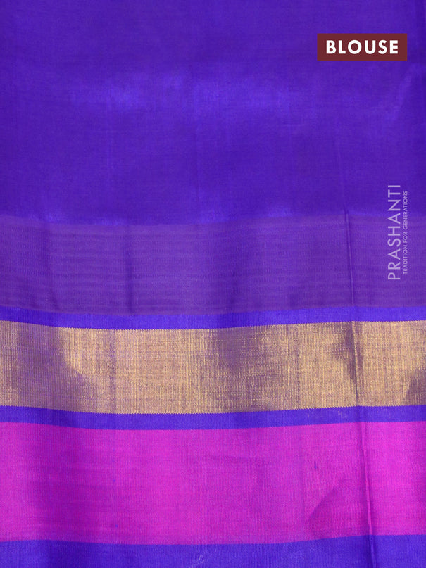 Kuppadam silk cotton saree light green and blue with plain body and temple design zari woven simple border