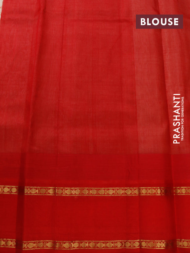 Kuppadam silk cotton saree cream and red with allover zari checked pattern and temple design rettapet zari woven border