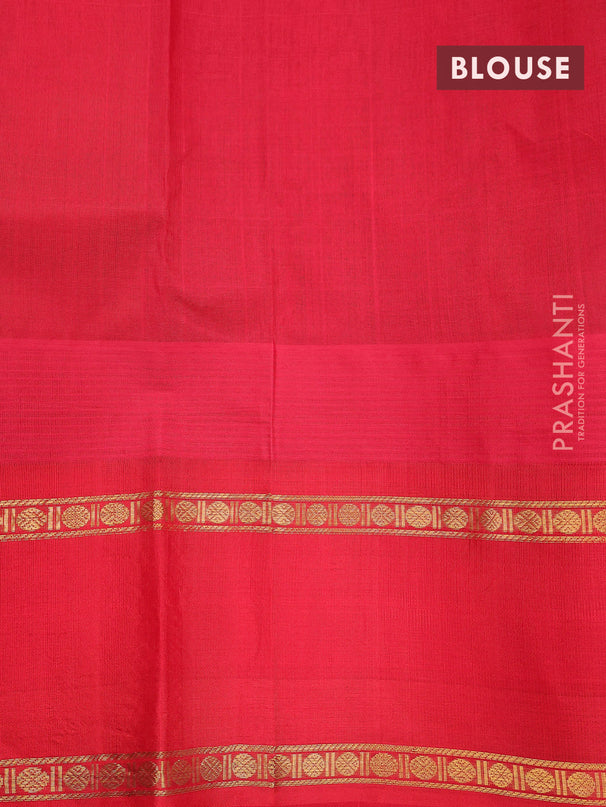 Kuppadam silk cotton saree light green and red with allover zari checked pattern and temple design rettapet zari woven border