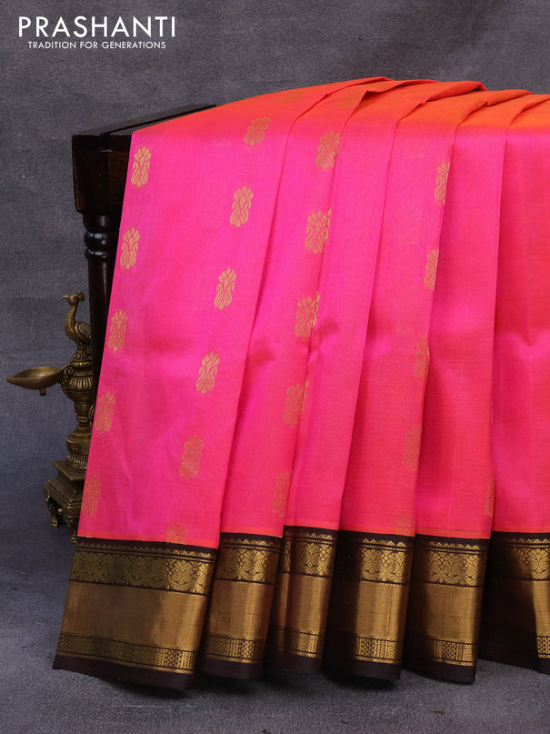 Kuppadam silk cotton saree dual shade of pink and coffee brown with zari woven buttas and zari woven border