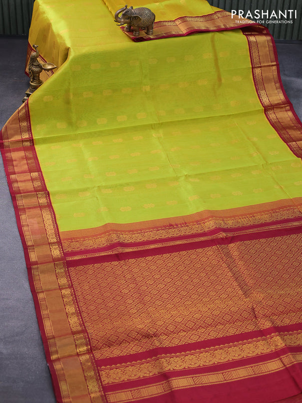 Kuppadam silk cotton saree light green and maroon with zari woven buttas and zari woven border
