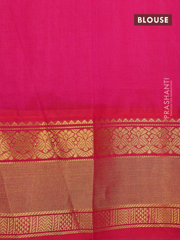 Kuppadam silk cotton saree cream and pink with plain body and zari woven border