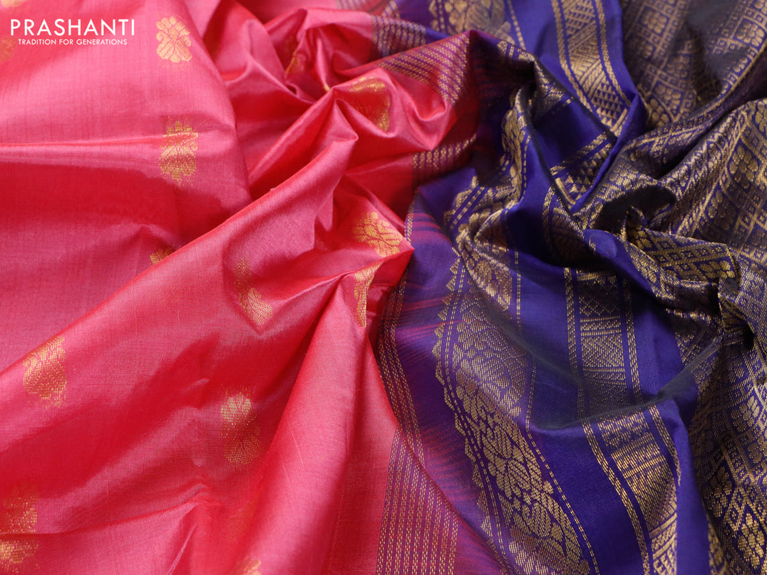 Kuppadam silk cotton saree pink and blue with zari woven buttas and zari woven border