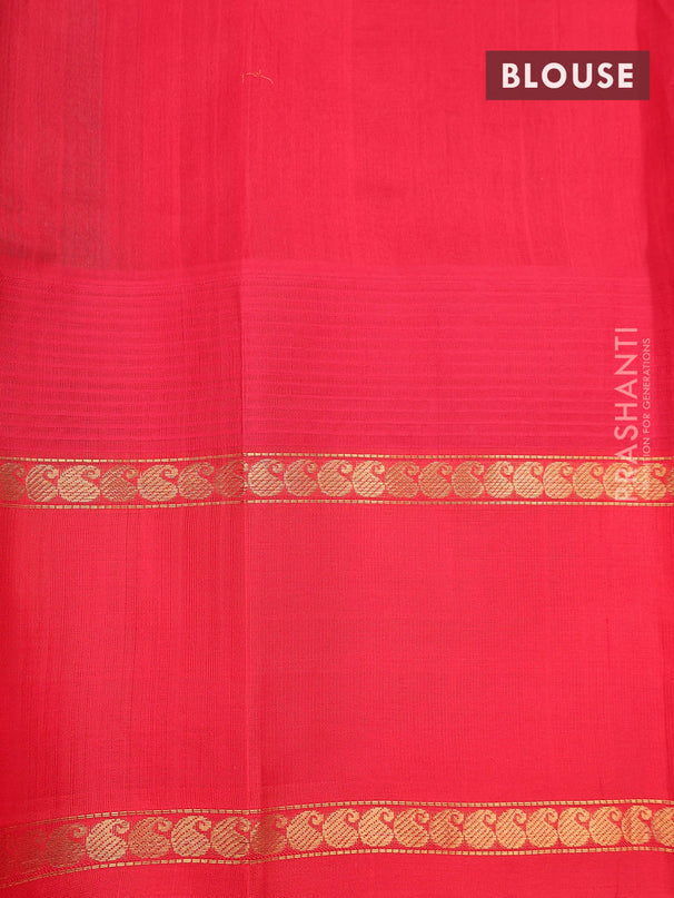 Kuppadam silk cotton saree teal green and red with allover zari checked pattern and rettapet zari woven butta border
