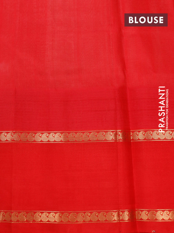Kuppadam silk cotton saree off white and red with allover zari checked pattern and rettapet zari woven butta border
