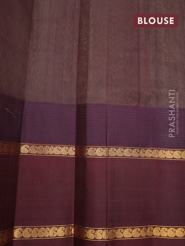 Kuppadam silk cotton saree pista green and brown with allover zari checked pattern and rettapet zari woven butta border
