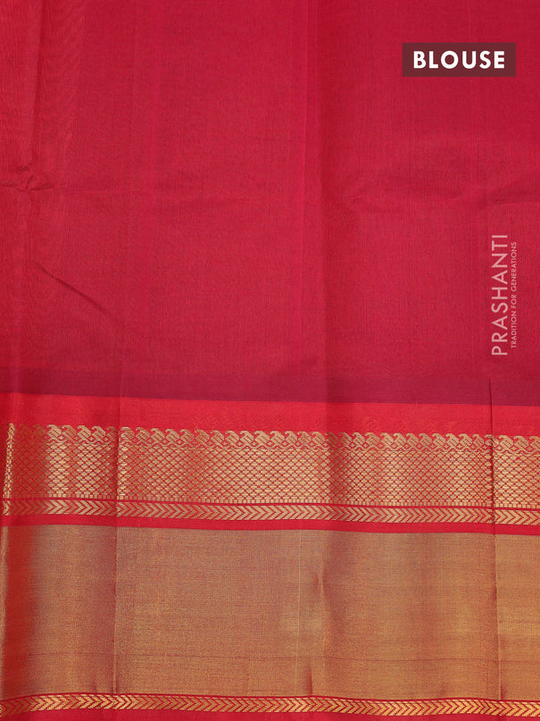 Kuppadam silk cotton saree peach orange and maroon with plain body and long zari woven border