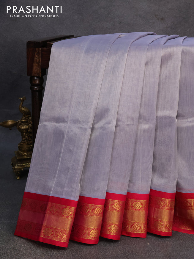 Kuppadam silk cotton saree grey and magenta pink with plain body and zari woven border