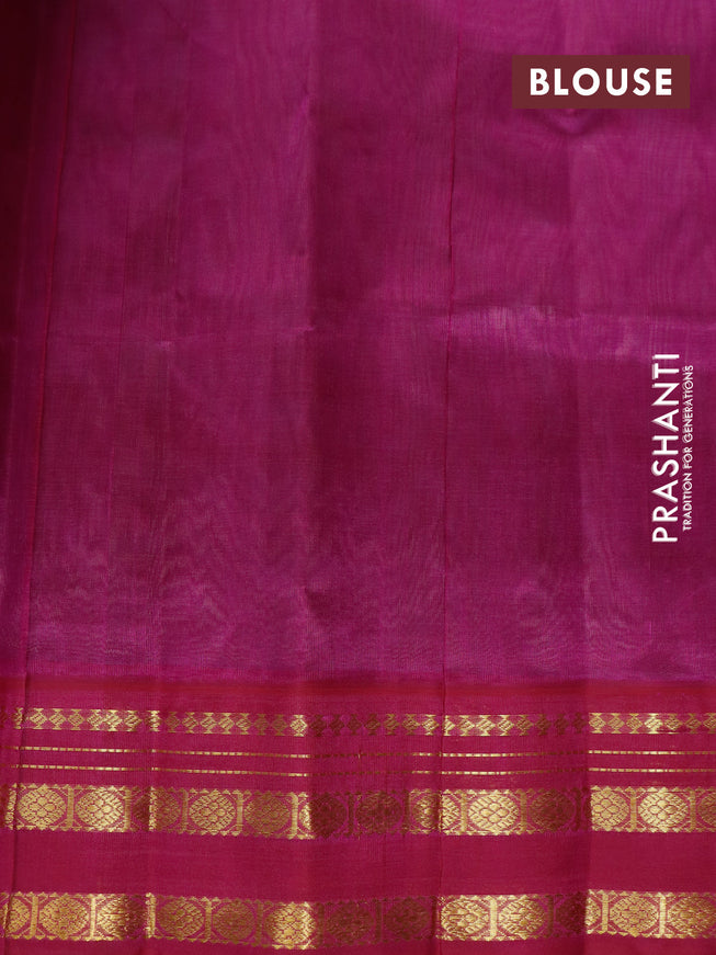 Silk cotton saree grey and purple with plain body and zari woven korvai border