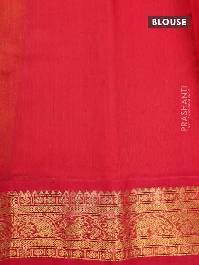 Silk cotton saree yellow and red with annam zari woven buttas and zari woven korvai border