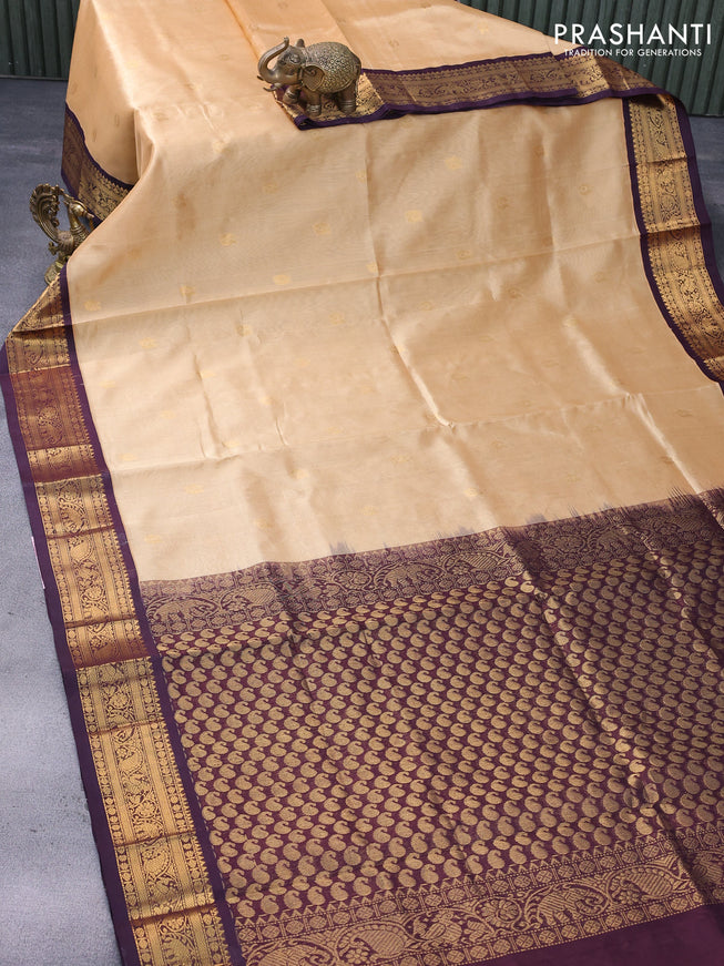 Silk cotton saree sandal and coffee brown with annam zari woven buttas and zari woven korvai border