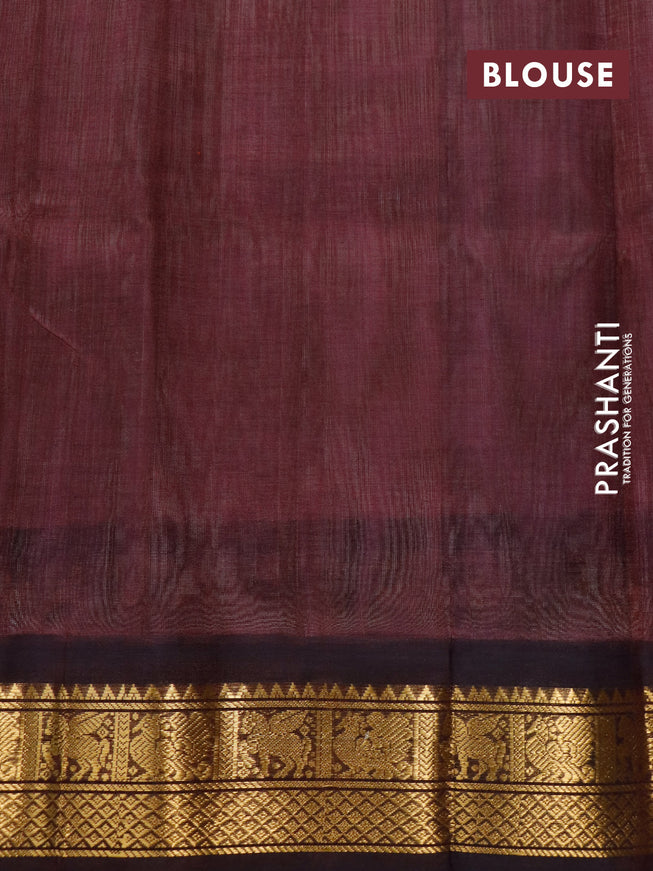 Silk cotton saree light pink and coffee brown with annam & rudhraksha zari woven buttas and zari woven korvai border