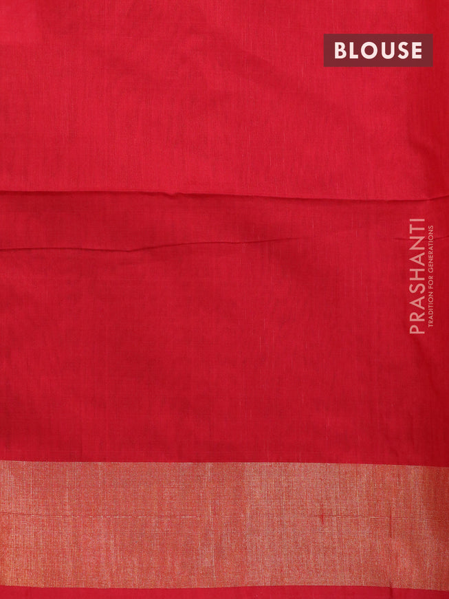 Ikat silk cotton saree coffee brown and red with allover ikat weaves and zari woven border