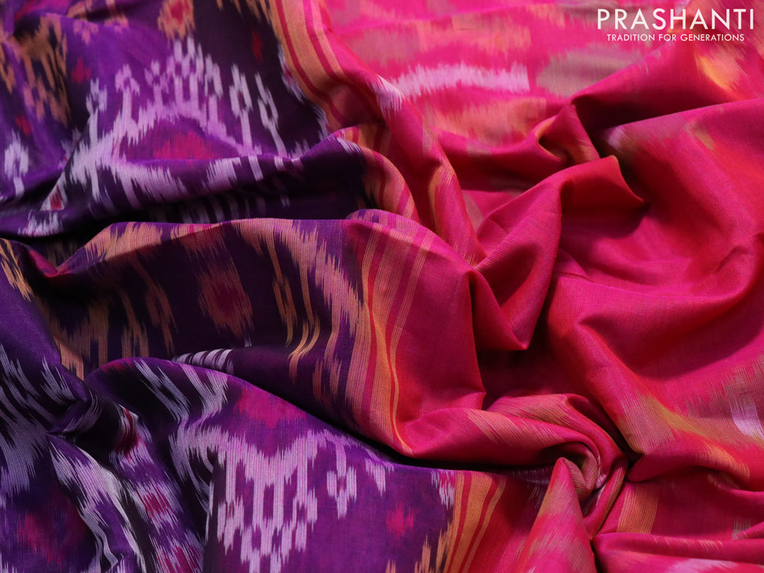 Ikat silk cotton saree blue and pink with allover ikat weaves and zari woven border