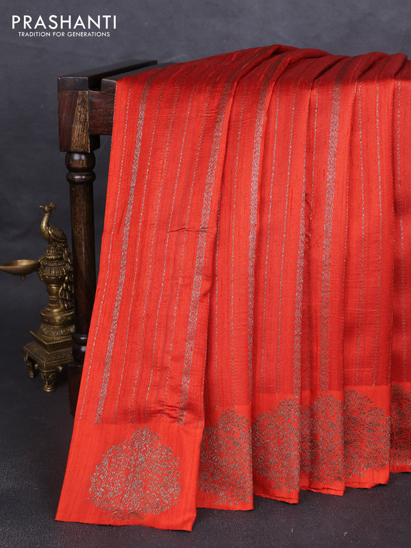 Banarasi raw silk saree orange with allover thread & zari weaves and woven butta border