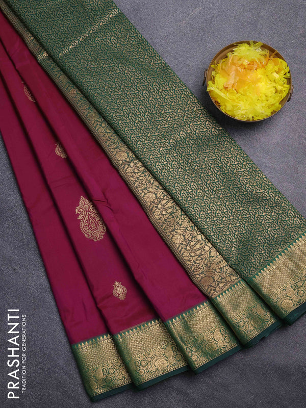 Bangalori silk saree wine shade and green with zari woven buttas and zari woven border