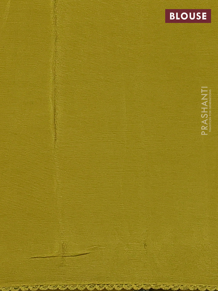 Chiffon silk saree lime green with floral embroidery and lace work border