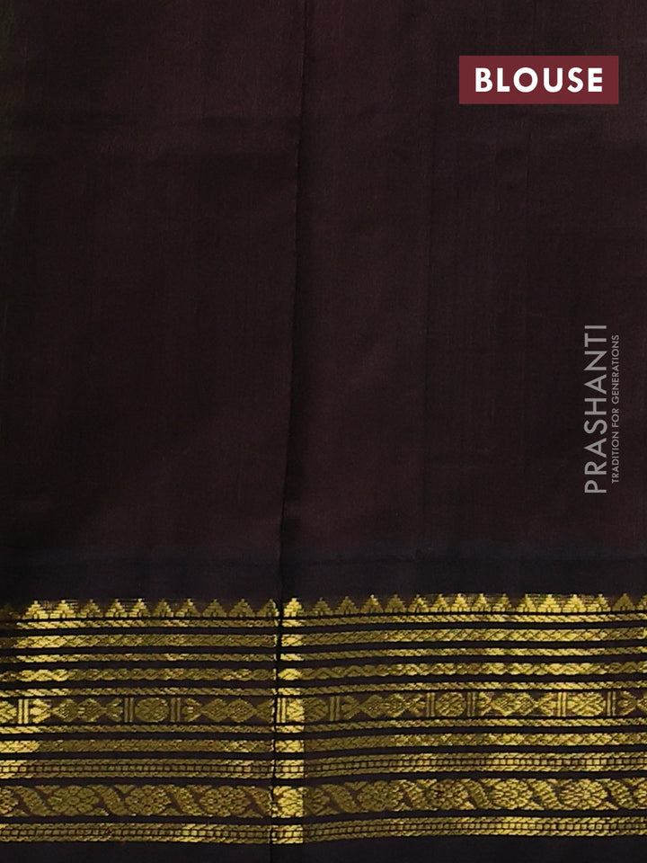 Silk cotton saree light green and deep coffee brown with allover zari checked pattern and zari woven korvai border