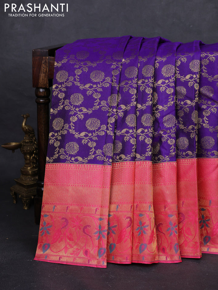 Violet & Pink Pure Kanchipuram Silk Saree