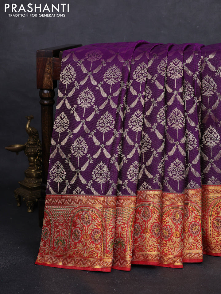 Purple & Red Pure Kanchipuram Silk Saree