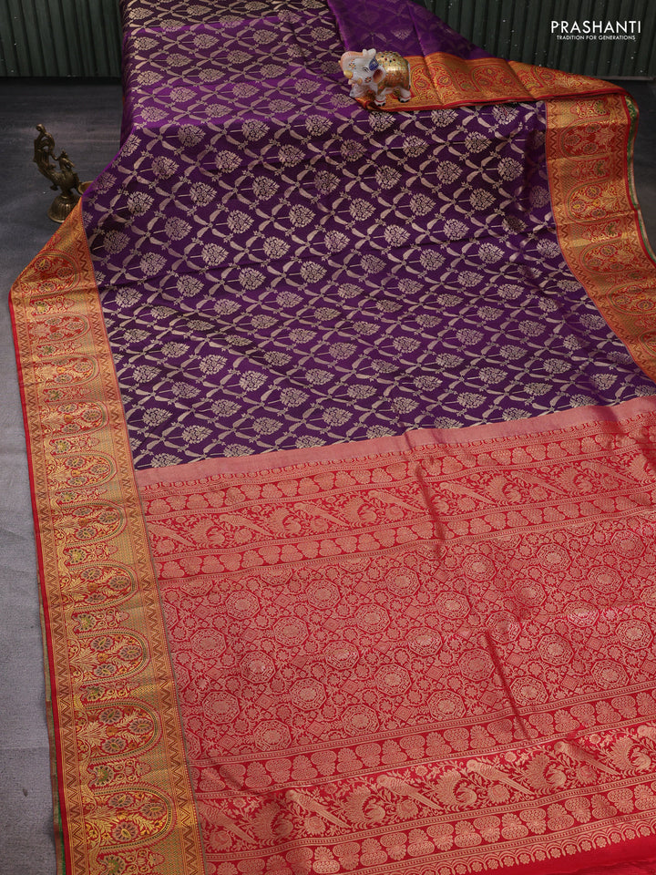 Purple & Red Pure Kanchipuram Silk Saree
