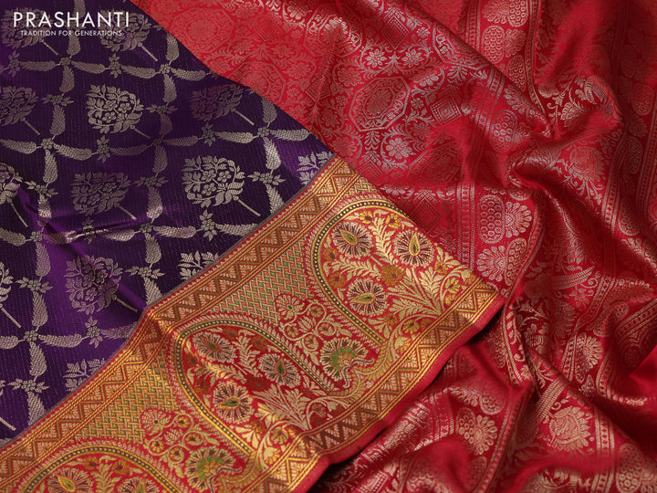 Purple & Red Pure Kanchipuram Silk Saree
