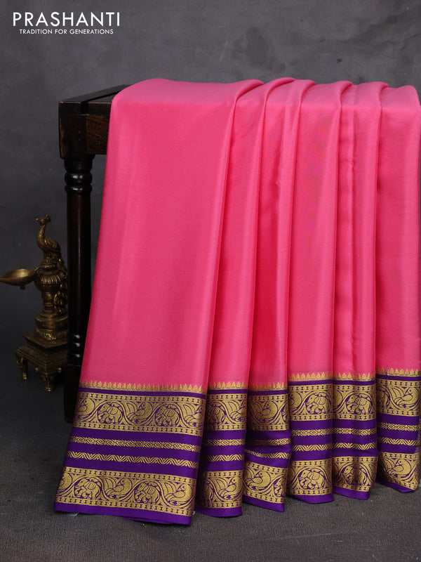 Pink & Violet Pure Mysore Silk Saree