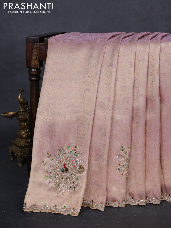 Lavender Banarasi silk embroidery saree