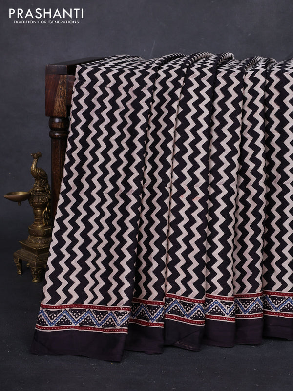 Beige & Black Modal Silk Saree - Ajrakh Prints