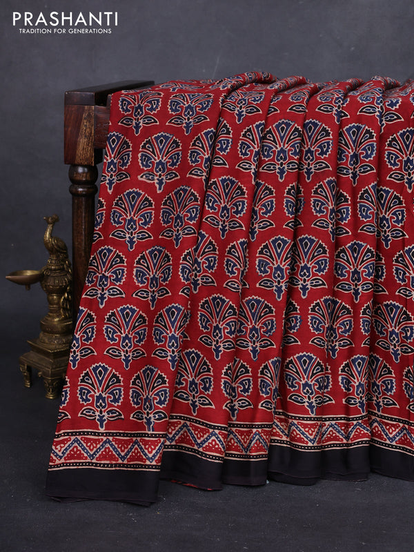Maroon & Black Modal Silk Saree - Ajrakh Prints