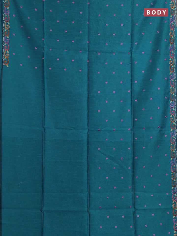 Teal Blue Semi Dupion Saree - Embroidery