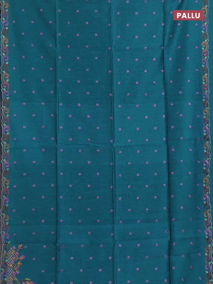 Teal Blue Semi Dupion Saree - Embroidery