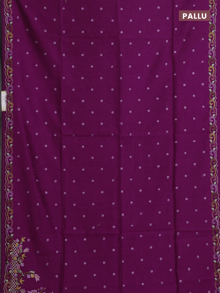 Purple Semi Dupion Saree - Embroidery