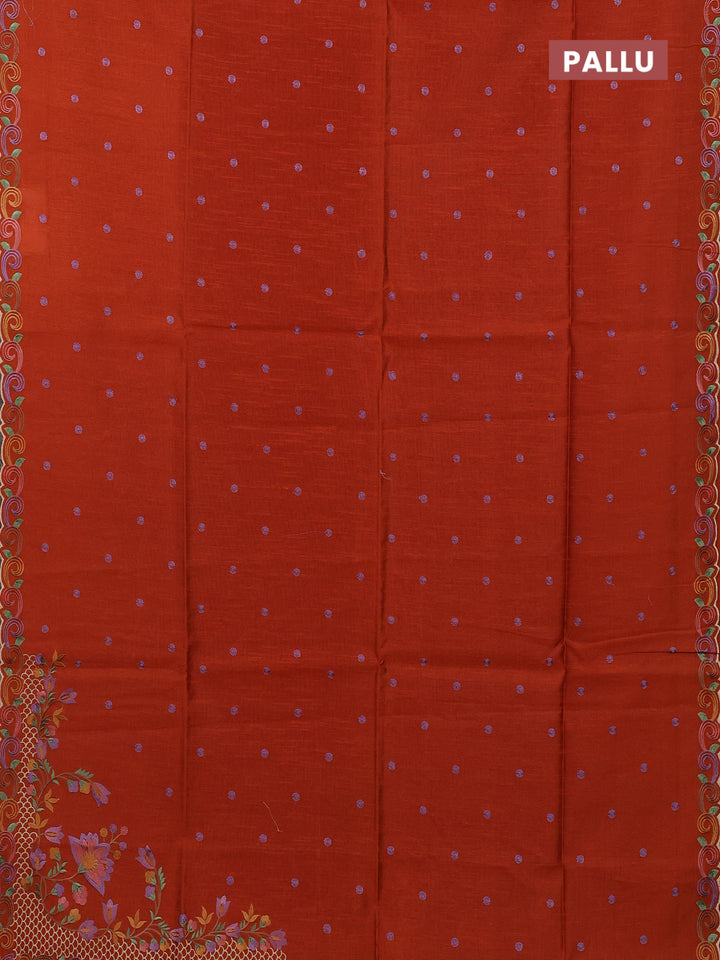 Rust Semi Dupion Saree - Embroidery