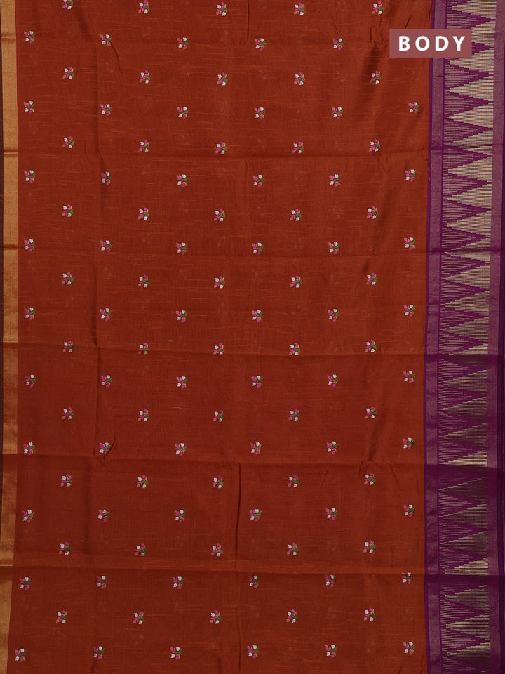 Orange & Purple Semi Dupion Saree - Embroidery